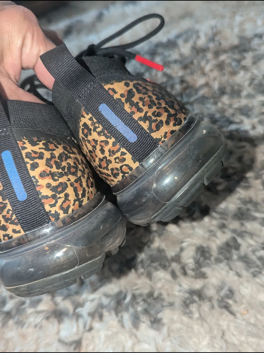 Nike Air VaporMax Flyknit Sneakers - Black with Red & Leopard Accent